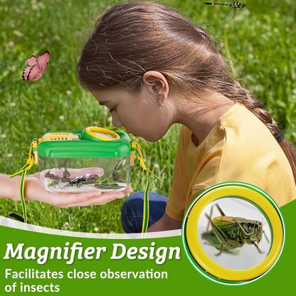 2 Set Bug Catcher for Kids- Educational Bug Catching Kit Including Butterfly Net, Insect Clip, Tweezer, Outdoor Toys for Kids Ages 3-10 (Pink & Green)