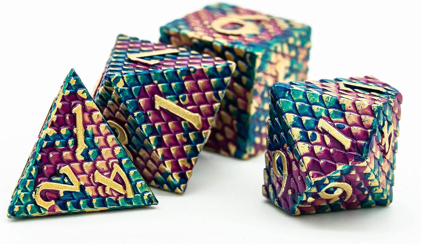 UDIXI Steampunk Metal Dice Set, 7 Die Polyhedral DND Dice Set for D&D Role Playing Game and Math Teaching (Ancient Copper)