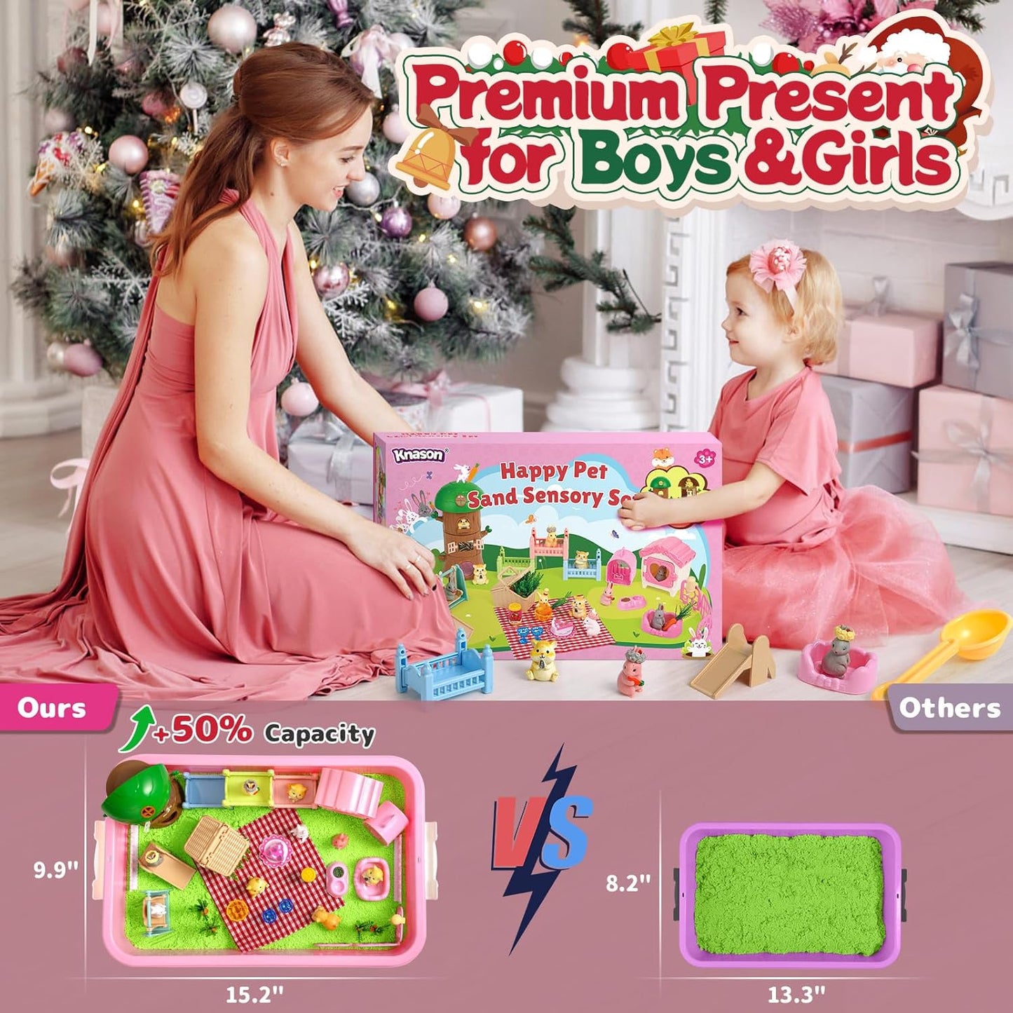KNASON Rabbit and Hamster Sensory Bin,Play Sand Kit for Girls and Boys with 2.2lbs Sensory Sand and Box,Pet Sandbox Toys Role Pretend Play Beach Toy Birthday Present for Toddler Ages 3 4 5 6 7 8