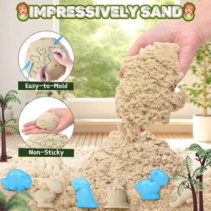 TUZT Dinosaur Sensory Bin & Play Sand Toy Kits for Toddlers Kids - 2lbs Magic Sand & Play Set, 10 Dino Molds & 7 Sand Models with Truck, Christmas Birthday Sandbox Gift for Boys Girls 3+ Years Old