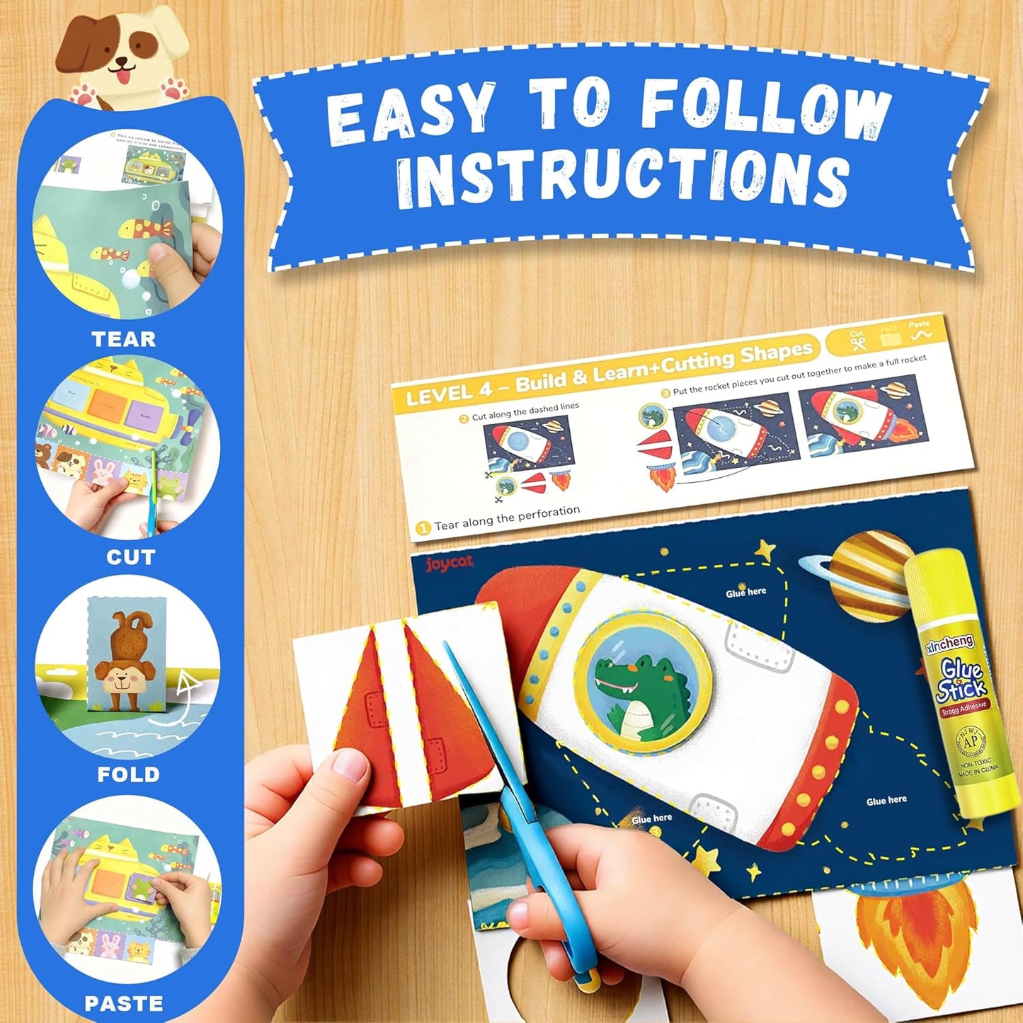 Toddler Scissor Skills Activity Book, 4 Progressive Levels to Learn Cutting for Kids Ages 3-6, 31 Fun Crafts with Child-Safe Scissors, Develop Fine Motor Skills, Ideal Christmas Gift & Arts and Crafts