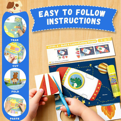 Toddler Scissor Skills Activity Book, 4 Progressive Levels to Learn Cutting for Kids Ages 3-6, 31 Fun Crafts with Child-Safe Scissors, Develop Fine Motor Skills, Ideal Christmas Gift & Arts and Crafts