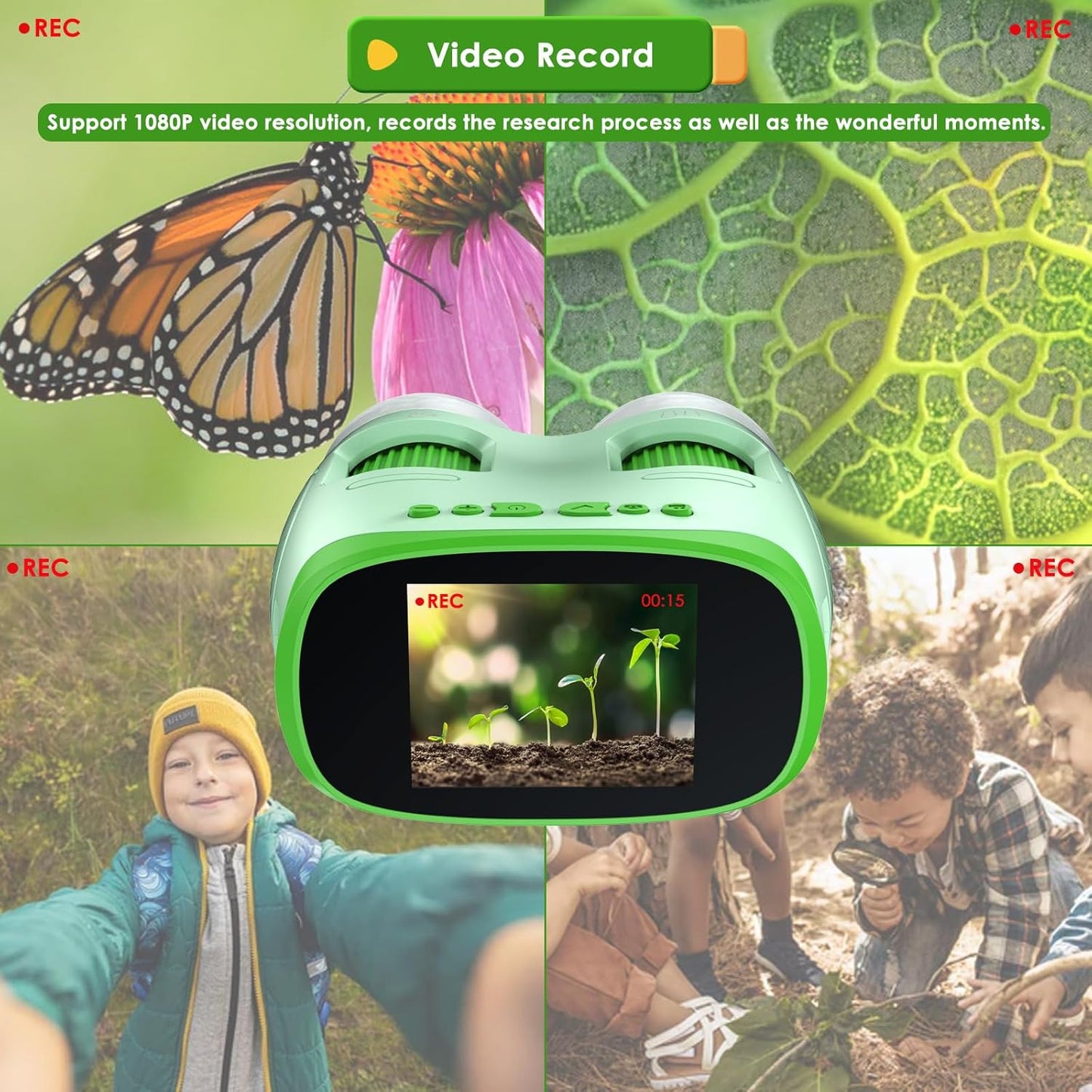 Digital Microscope for Kids, 3-in-1 2" IPS Screen Handheld Electronic Microscope Telescope Digital Camera, 800X Zoom, Taking Videos and Pictures, Adjustable LED Light, 32GB Card Included