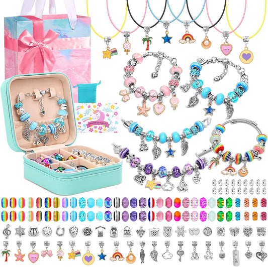 LifeisLuck Charm Bracelet Making Kit, 140 PCS DIY Craft Bead Sets Jewelry Making Kit, Portable Bracelet Organizer Gift Box for Teenage Birthday Christmas Stocking White Elephant Gift Exhange