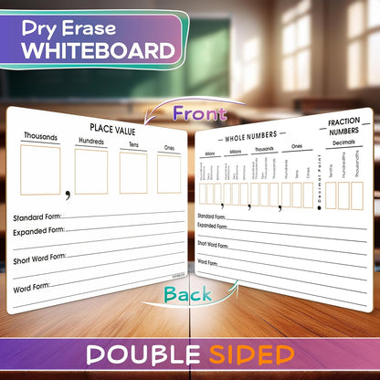 2 Pack Place Value Board 9" x 12" Double Sided Dry Erase Boards for Kids for Teaching Place Values from Billions to Decimal Numbers Math Manipulative Lapboard for Home School and Classroom