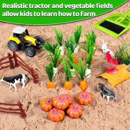 Bloolilies Sensory Bin, 59 Pcs Farm Sensory Sand Box Kits with Sandbox & Farm Animals & Tractor Playset, Play Sand Art Kit Magic Sand Toys for Boys Girls Toddlers Birthday Gift for Kids