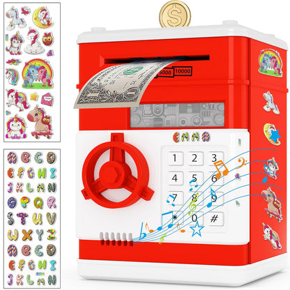JUNEU Unicorn Piggy Bank for Kids, Gifts for 5 6 7 8 9 10 Year Old Girls, Kids Electronic Piggy Bank, Girls Birthday Gifts, Educational Toys for Girl Boys, Kid Money Saving Box, Mini ATM Coin Bank