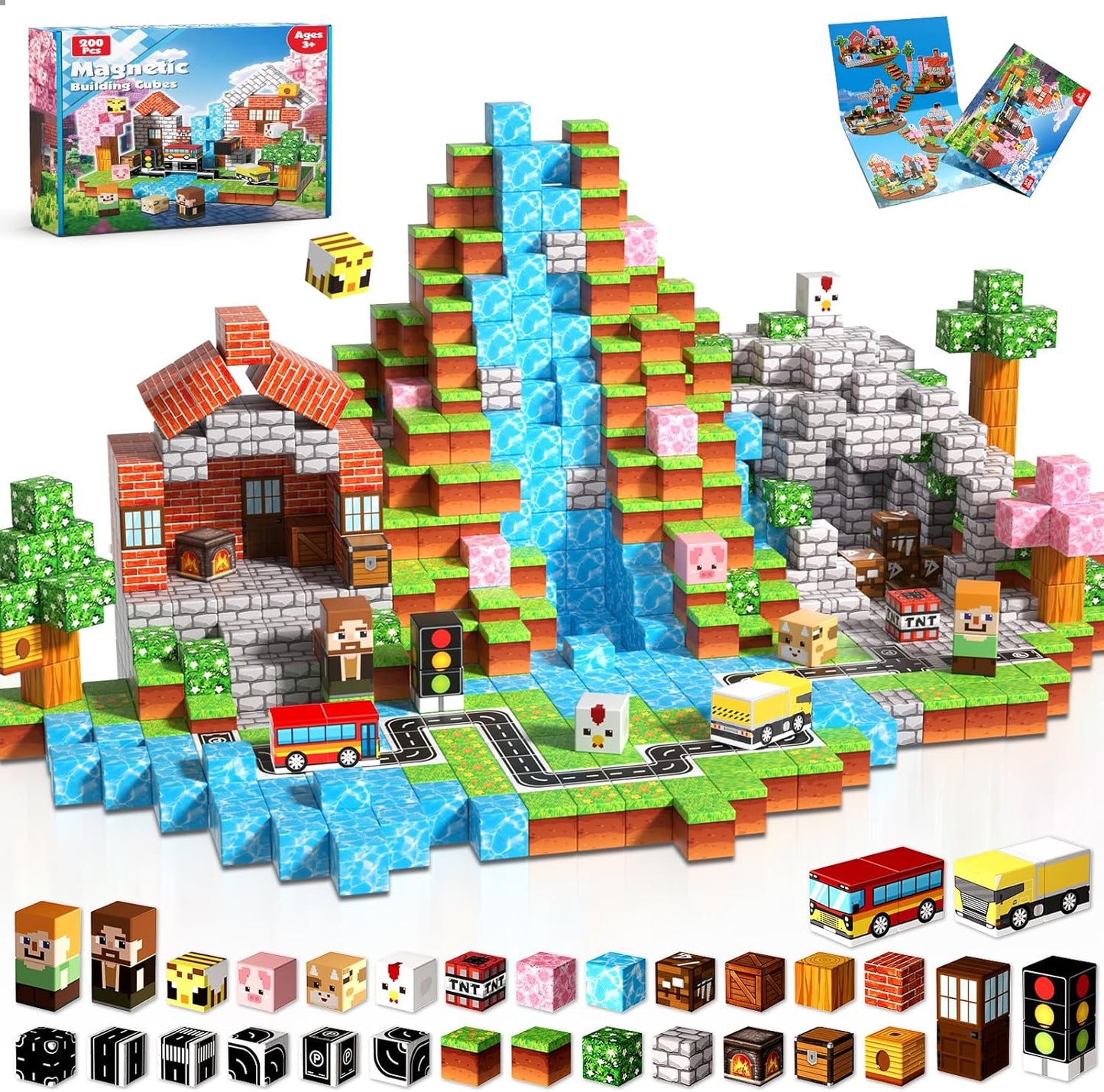 Magneverse 200 PCS 0.8in Magnetic Blocks - Magnet Toys for Kids, Magnetic Building Blocks Cubes, Stacking Magnets, School STEM Toys Birthday Gifts for Boys and Girls Age 3+ Years Old (Theme: Portal)