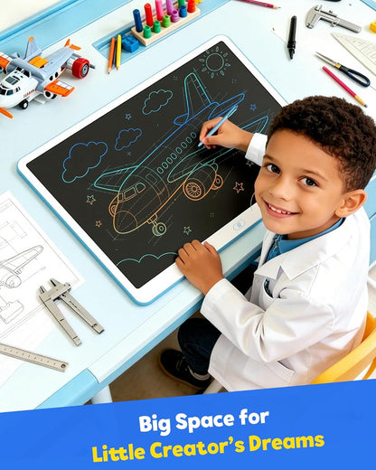 TEKFUN LCD Writing Tablet for Kids, 10-inch Coloring Drawing Pad, Mess Free Doodle Board, Airplane Travel Toys for Boys and Toddlers, Road Trip Essentials, Gifts for 3 4 5 6 7 8 Year Old Girls(Blue)