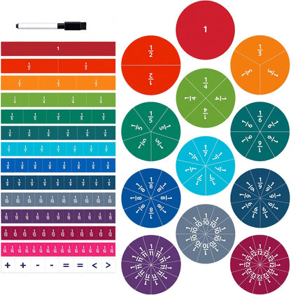 Oyster&Pop 180pcs Award-Winning Fraction Manipulatives - Large Magnetic Fraction Tiles and Circles Magnets Set - Fractions for Kids - Hands-On Montessori Math - Includes Learning Fractions eBook
