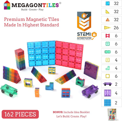 MEGAGONTILES Marble Run Magnetic Tiles Set 120PCS | STEM-Authenticated Magnetic Building Blocks with Marble Track Pieces | Educational Construction Toy for Kids Ages 3–8 (Boys & Girls)