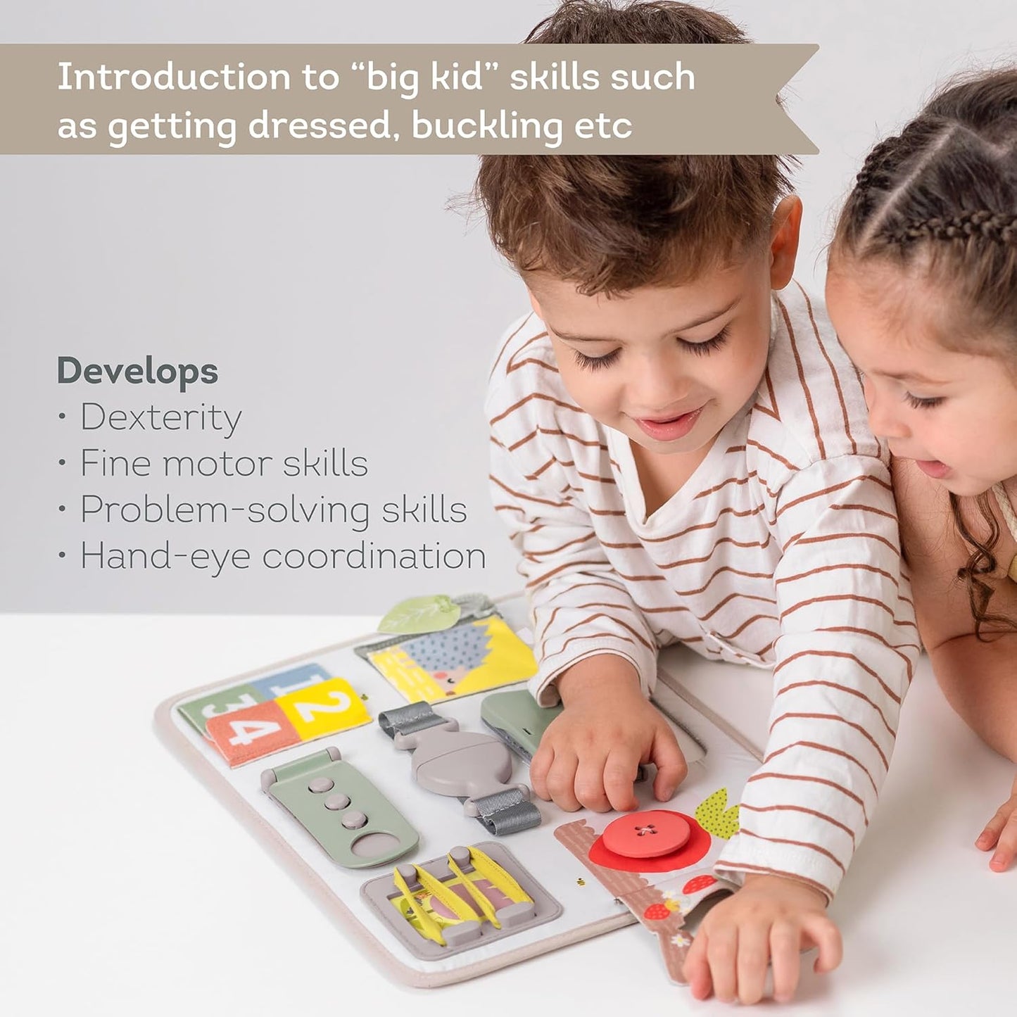 Taf Toys Snap'n Learn Board Busy Board for Toddlers 18 Months & up Montessori Sensory Activity Board Travel Toy Non-Toxic Educational Learning Toy for Boys & Girls Birthday Gift