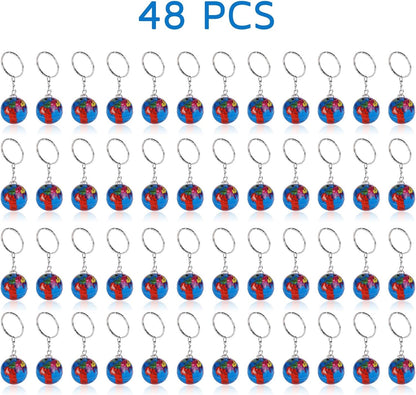 PROLOSO 48 Pcs Globe Keychains Bulk for Kids World Planet Earth Theme Keyrings Toy 1 Inch