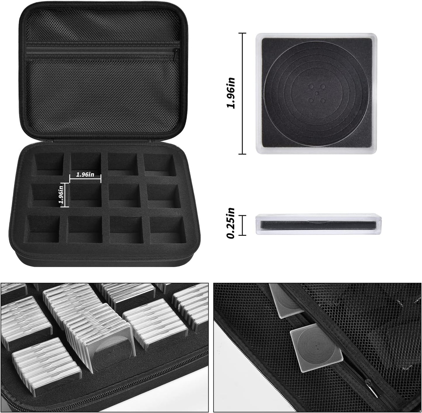 PAIYULE 96 Pieces 46mm Coin Capsules, with Foam Gasket and Plastic Storage Organizer Box, 6 Sizes (20/25/27/30/38/46mm) Coins Collector Case Holder for Coin Collection Supplies(Black)
