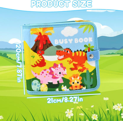 Meafeng Dinosaur Educational Book for Toddlers 1-3, Montessori Quiet Toy & Busy Board for Kids, Travel Toys with Life Skills & Educational Games for Boys and Girls