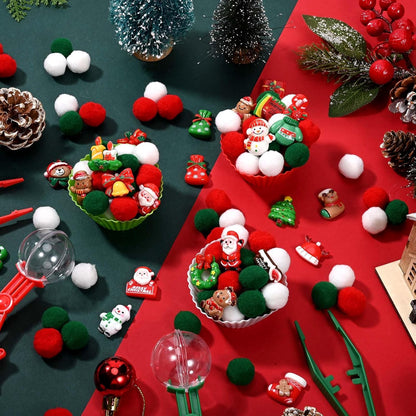 203 Pcs Christmas Sensory Bin Fillers Santa Fine Motor Skills Christmas Sensory Bin Item Pompoms Cups Tweezers Scissor Clips for Activities Sorting Counting (Style 1)