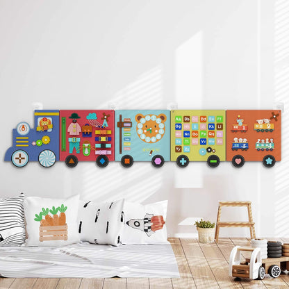 BlueWood Felt Wall Busy Board Panels, Toddler Learning Activity Center, Montessori Philosophy Sensory, Educational Toys, Conducive to All-Round Development - Train