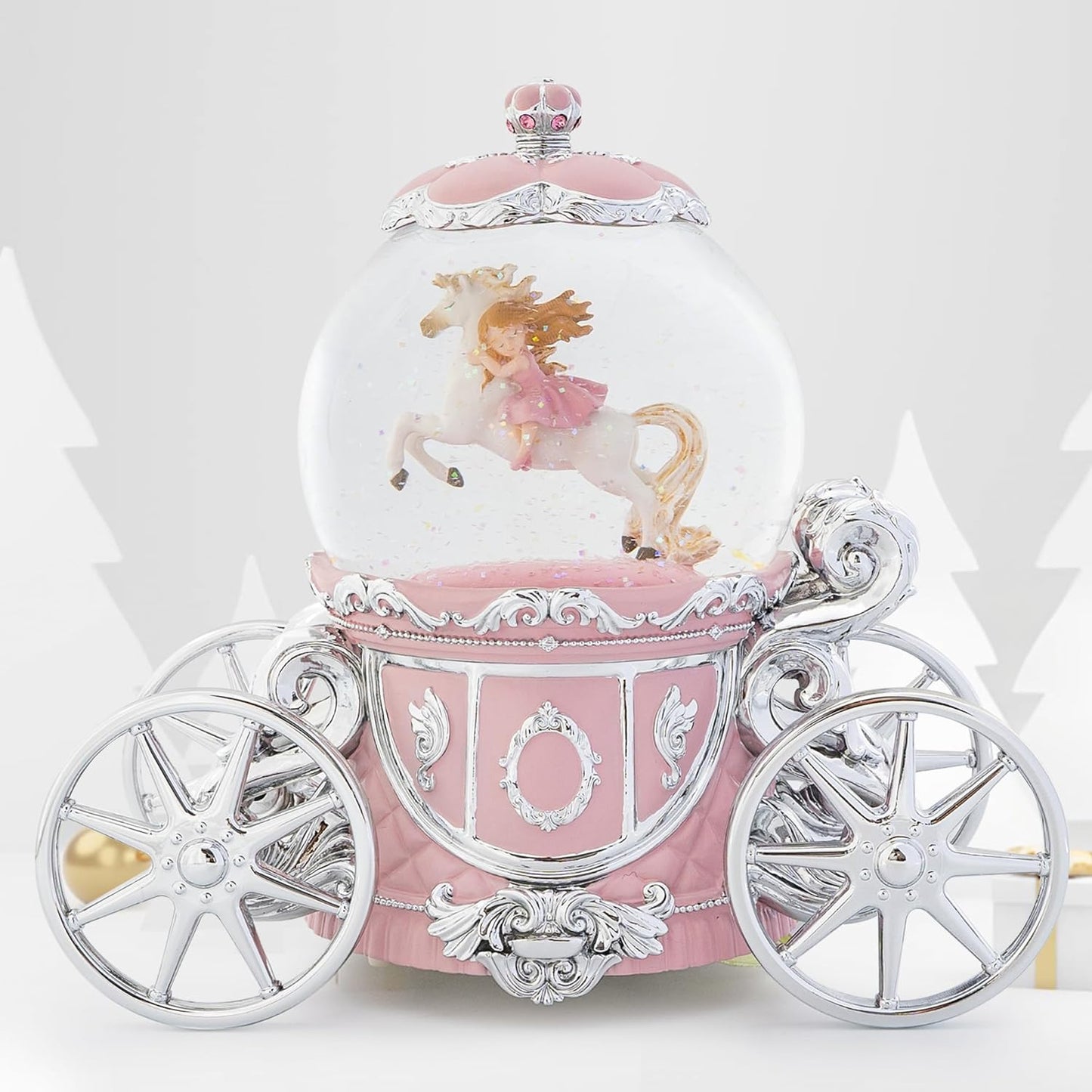 Carousel Music Box Gold & Ivory Christmas Snow Globes, 8.3" Rotate Carousel Snow Globe for Kids & Adults, Classic Wind up Musical Snow Globe Birthday Gifts for Women Girls, Carousel Horse Home Decor