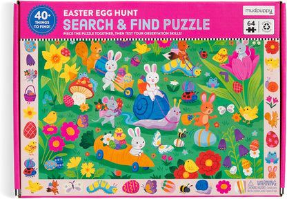 Mudpuppy Easter Egg Hunt — 64 Piece Search & Find Puzzle Featuring Adorable Spring Easter Scene and Over 40 Hidden Images to Find for Ages 4+