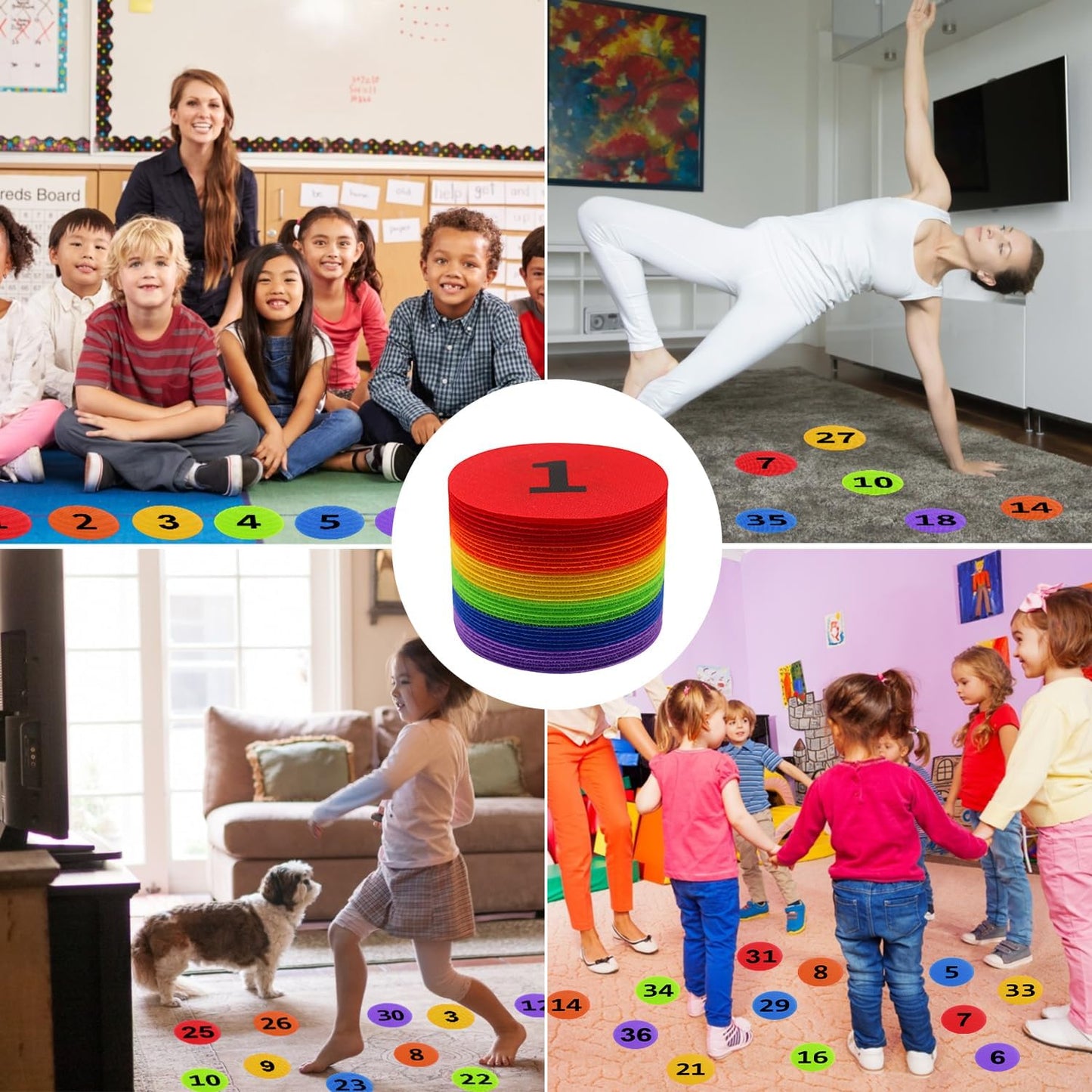 ForTomorrow Carpet Markers with Numbers - 36 Pcs 4" Classroom Sitting Carpet Dot Number 1-36, Floor Rug Circles Marker Spot for Preschool Kindergarten Elementary