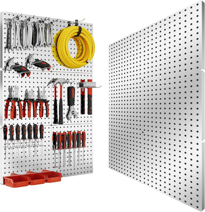 Peg Board, 4PCS Metal Pegboard Wall Organizer. Heavy Duty Pegboard, Peg Boards, Pegboard for Walls, White Pegboard for Garage Craft Room Workbench Office Kitchen Tool Organization, 12"*12"
