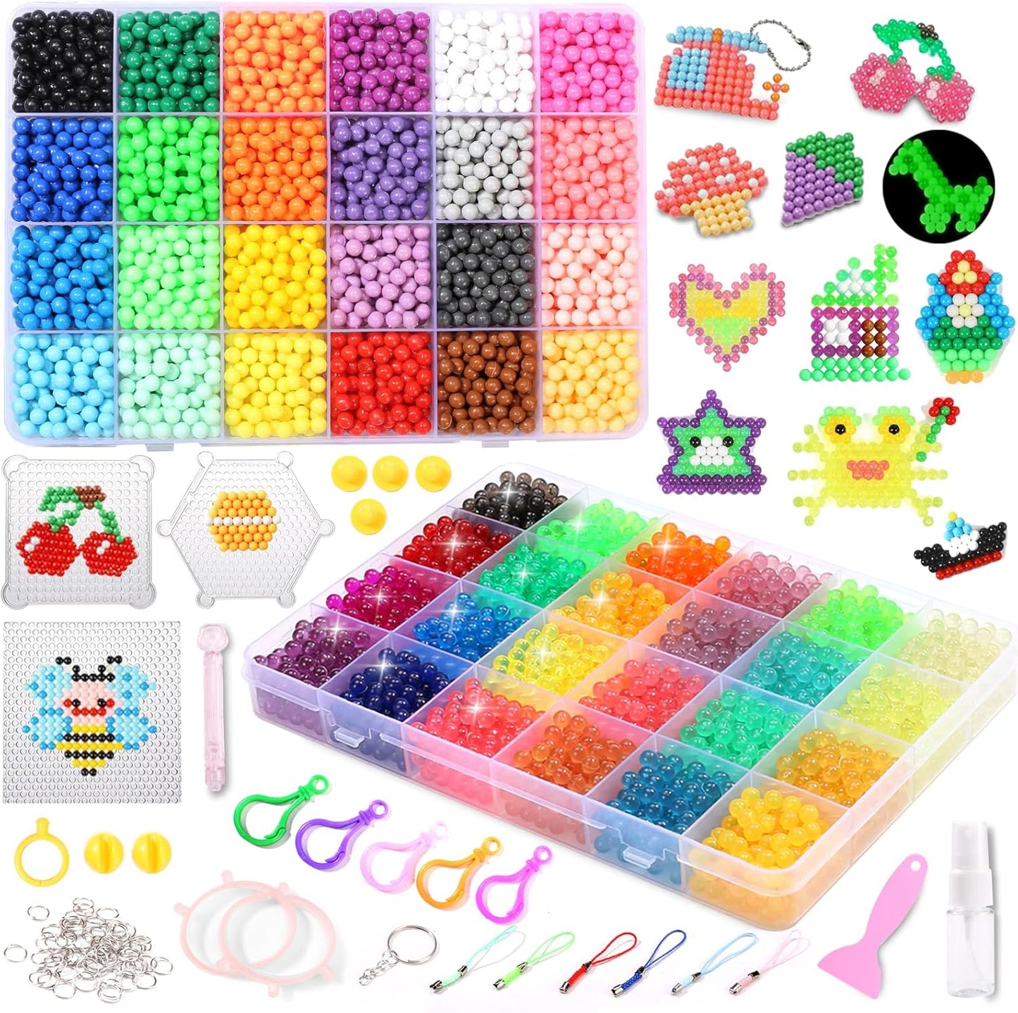EIKEJI 7400 Pcs Non-Iron Fuse Beads Kit, 48 Colors 5mm Beads for Kids, Glow in The Dark and Glitter Refill Beads Set for Boys, Girls, Ideal Gift for New Years, Birthdays, Christmas