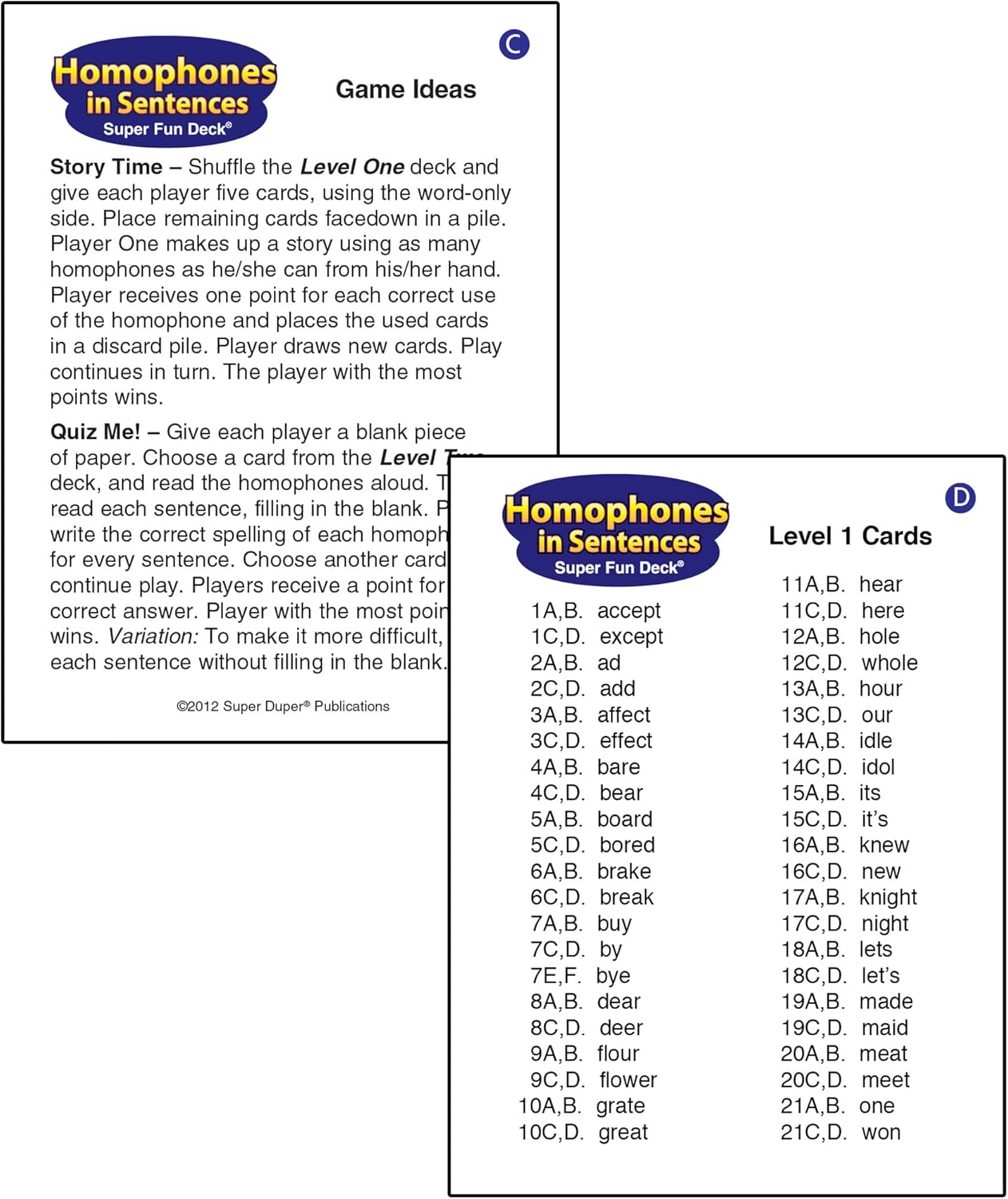 Super Duper Publications | Homophones in Sentences Flash Cards Fun Deck | Educational Learning Resource for Children