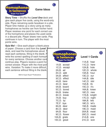 Super Duper Publications | Homophones in Sentences Flash Cards Fun Deck | Educational Learning Resource for Children