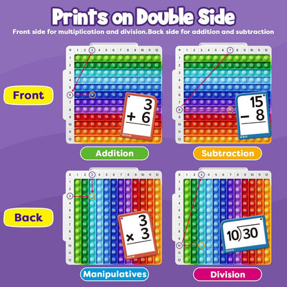 Torlam Math Flash Cards Math Board,Math Games Manipulatives Times Table Chart Fun Learning Interactive Practice Kit for Kids,Multiplication,Division,Addition,Subtraction Flash Card Pack Toys for Kids