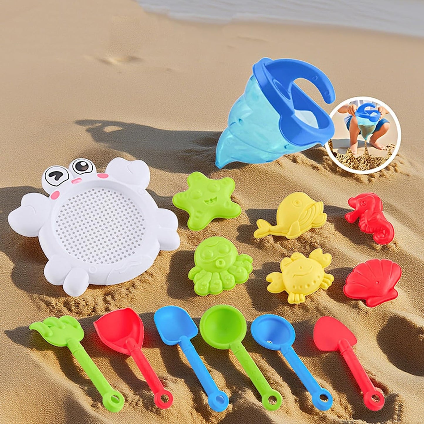 Beach Bath Toy 14Pcs with Tools for Outdoor Learning Games Sand and Water Toy Family Outdoor Water Games