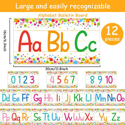 gisgfim 12 Pieces Alphabet Bulletin Board Strips Set Boho Rainbow Alphabet Line ABC Alphabet Banner & Number Border Posters for Preschool Kindergarten Classroom Playroom Bedroom (Boho)