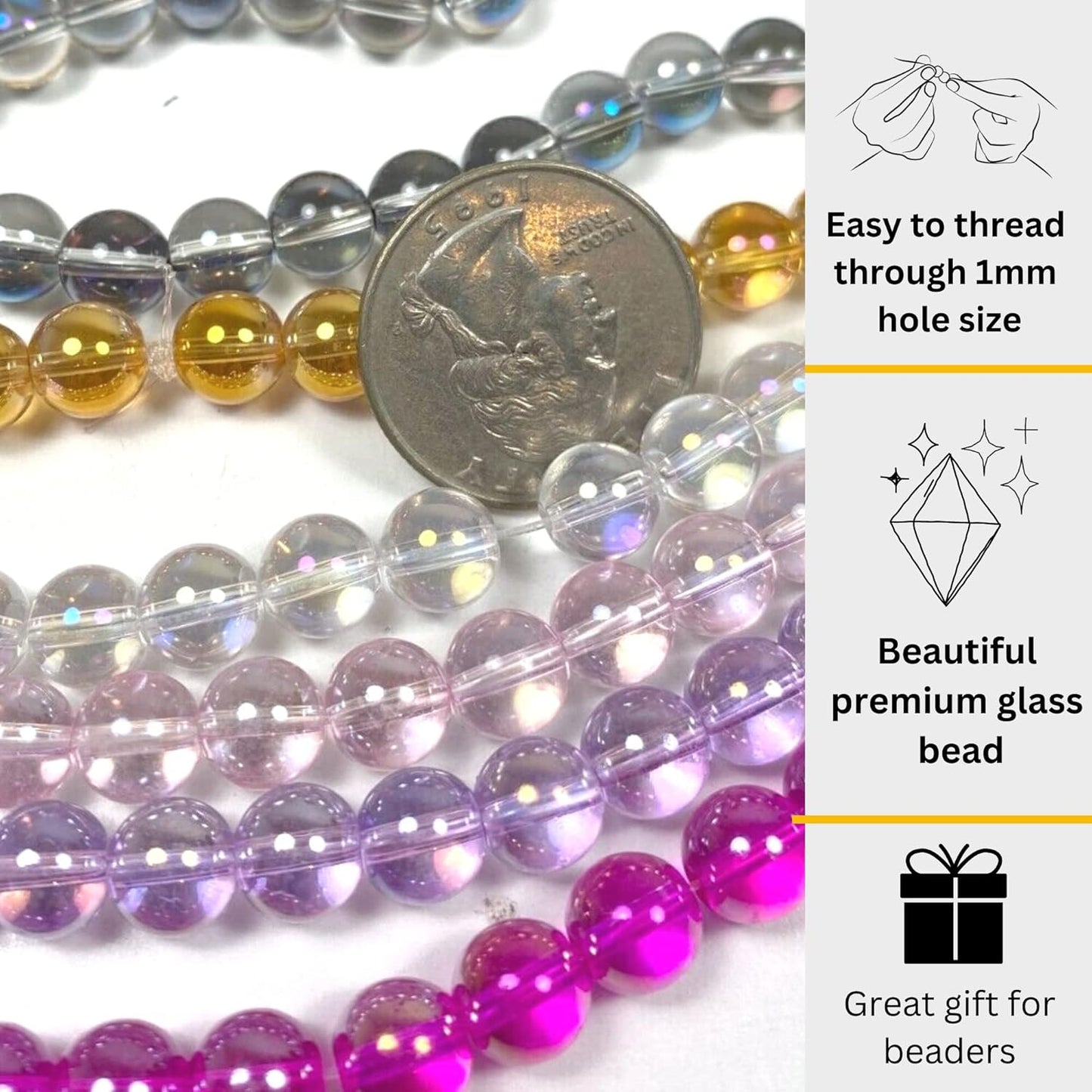 8mm Glass Beads Round Bulk for Bracelet, Glow in Dark Beads, DIY Jewelry Windchime Suncatcher Party Supplies, 300 pcs
