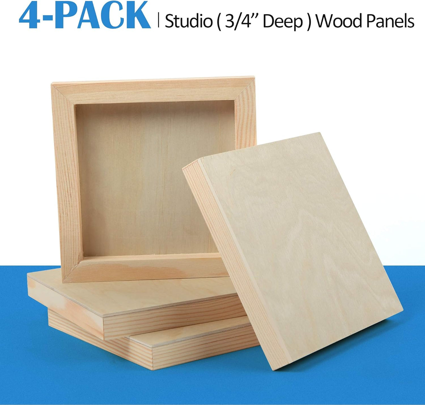 Falling in Art Unfinished Birch Wood Canvas Panels Kit, 4 Pack of 8x10’’ Studio 3/4’’ Deep Cradle Boards for Pouring Art, Crafts, Painting, and More
