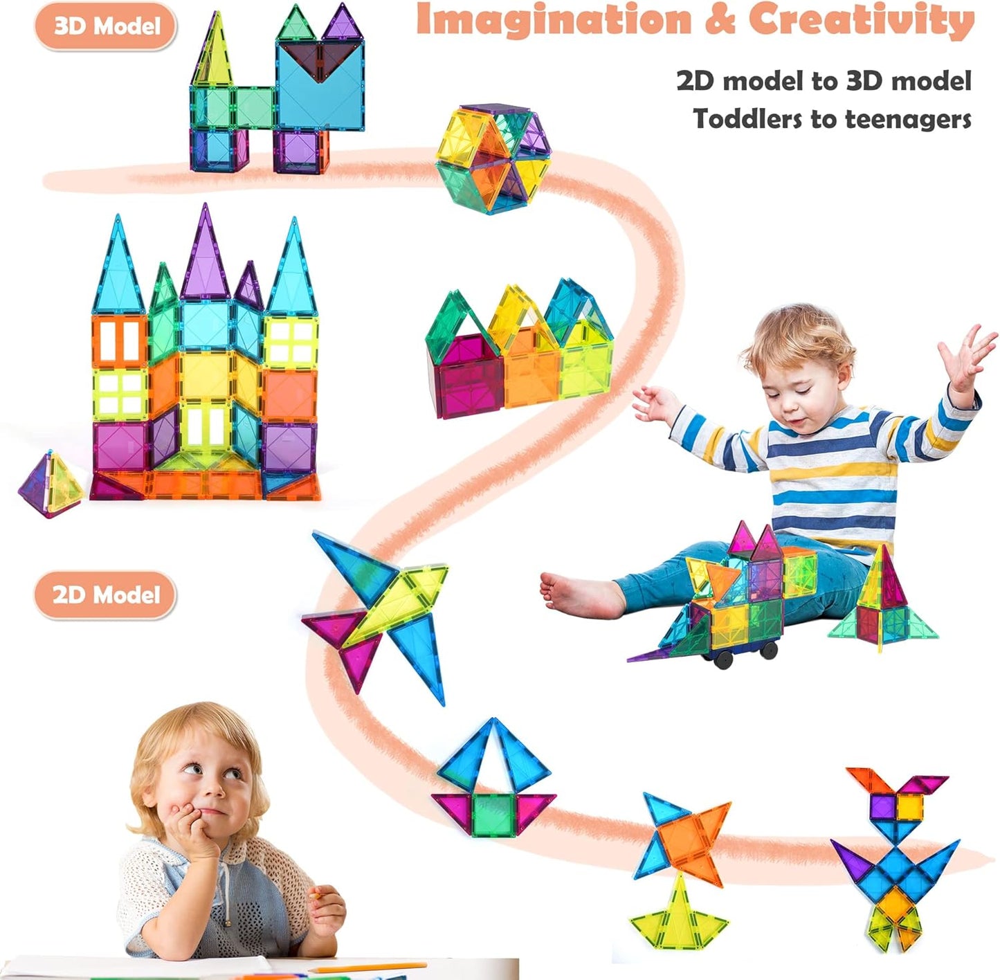 cossy 60 Pcs Magnet Tiles Magnetic 3D Building Blocks Set Educational Construction Toys for 3+ Year Kids with Stronger Magnets, Rivets-Fastened, Educational,Recreational, Conventional