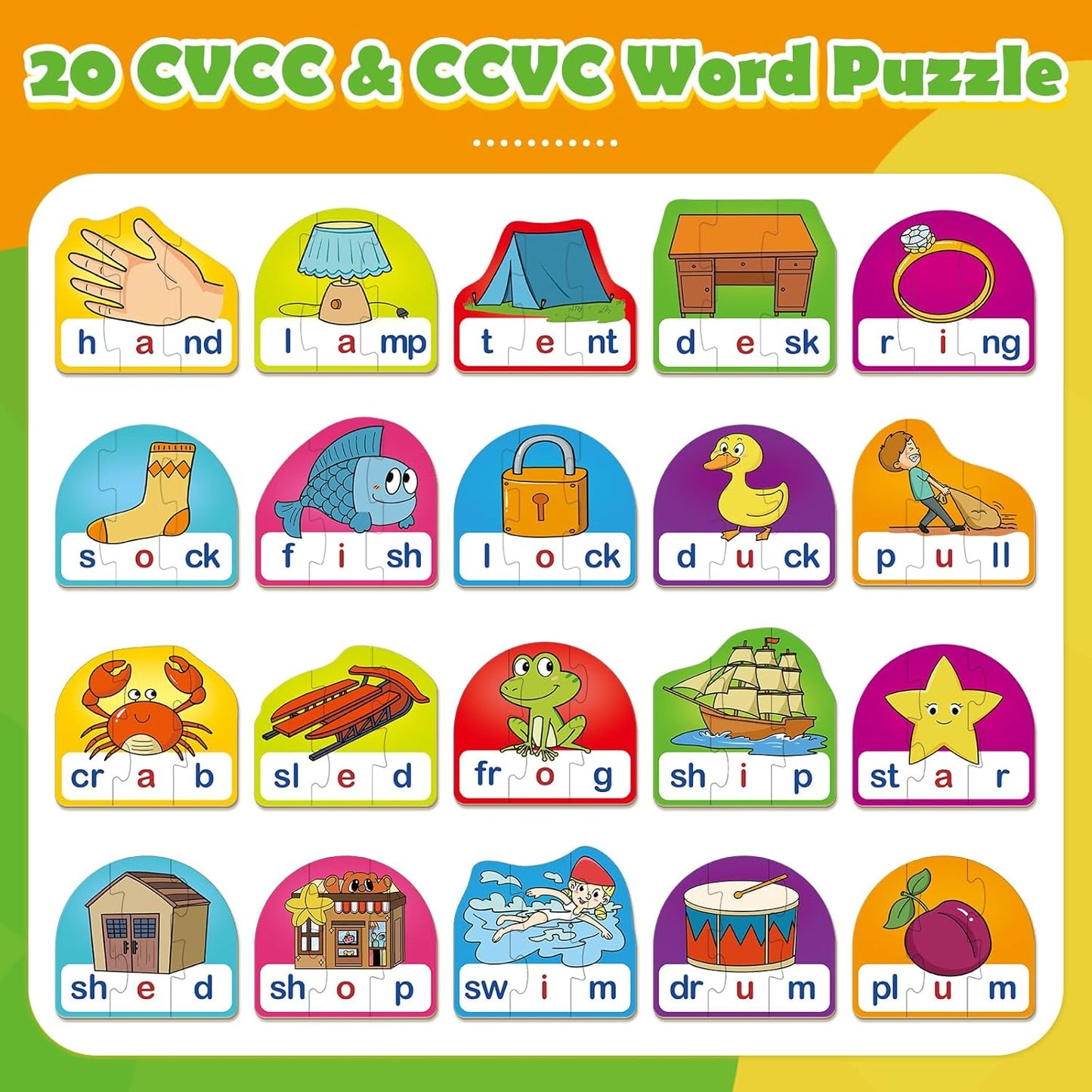 CVCC & CCVC Puzzle Cards for Kids,Phonics Games,Speech Therapy Toys for Toddlers,3 Alphabet Letter Word Puzzle,Learning Reading Spelling Games,Preschool Kindergarten Classroom Must Haves