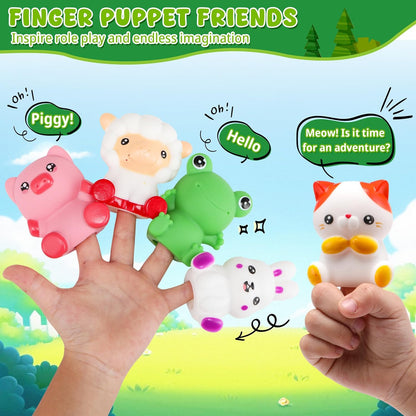 Montessori Toys for Toddlers 1 2 3 Years Old, Farm Animal Train Set with Counting Matching Sorting Activities 9 Barns, 10 Finger Puppets, 2 Stickers-Learning Toys for Baby Boys Girls, Preschool Gift