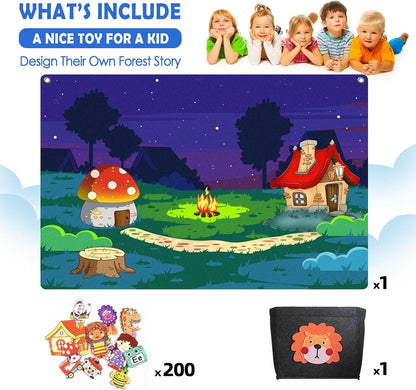 SKOLESK 204Pcs Animals Felt Busy Board Story Set with Storage Bag Preschool Large Wall Storyboard Forest Themed Early Learning Interactive Play Kit Wall Hanging Gift for Toddlers Kids 40 X 28 Inch
