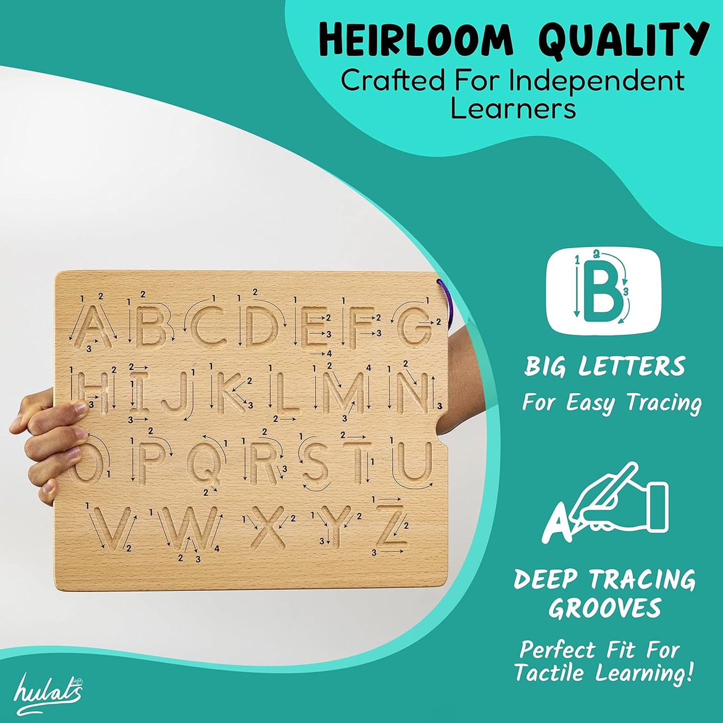 Hulats Learn to Write: Portable Wooden Alphabet Letter Tracing Sensory Pad Board - Toddler Writing Practice for Kids Age 3-5, Montessori Toys for 3+ Year Old, Letter Tracing for Kids 3-5 Writing Tools