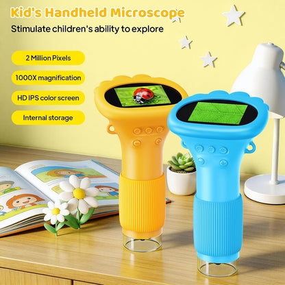 Kids Magnifying Glass, 2.0 Inch Digital Screen Mini Pocket Microscope for Bug - 200x Zoom Handheld Microscope with Adjustable Lights, Edu Birthday Gifts for Age 3-12 Girls
