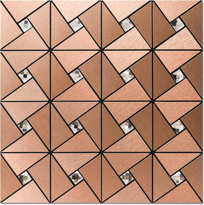 Art3d 10-Sheet Peel and Stick Backsplash Metal Mosaic Tiles for Kitchen Wall Decor, Stick on Aluminum Composite Tiles Stikers, Copper Windmill Puzzle Glass Mixed