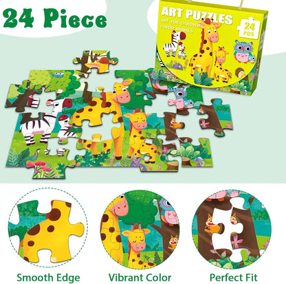 Jumbo Floor Puzzle for Kids, Large Jigsaw Puzzles 24 Piece for Kids Ages 3-5,Preschool Learning & Education Toys, Gifts for 4-8 Year Old Boys and Girls (Jungle Animals)