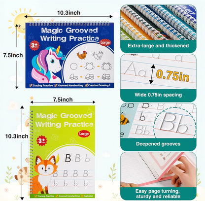 Magic Grooved Writing Practice, Tiny Thinkers Reusable Indented Handwriting Practice for Kids 3-5, Your Little Explorer Motor Magic Happy Writer System Children Set Age 6-8 for Preschool Kindergarten
