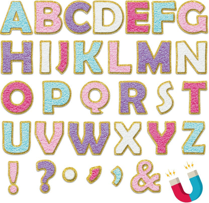 Qyeahkj 103 Pcs Preppy Patch Magnetic Letters 2" Preppy Patch Magnetic Letters for Classroom Whiteboard Fridge Magnet Alphabet Kit for Toddlers Educational Tool for Preschool Home Learning Spelling