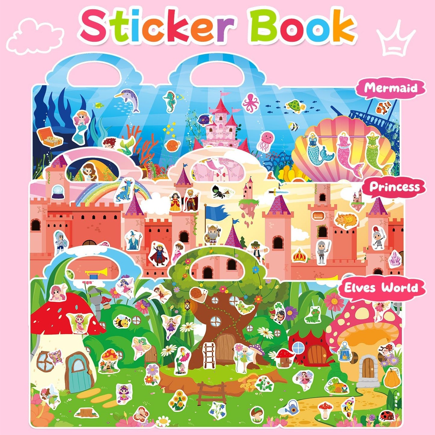 6 Sets Reusable Sticker Book for Toddlers 3-6, Jelly Sticker Books for Toddler, Travel Sticker Activity Toys for Kids 3 4 5 6 Years Old Girls & Boys