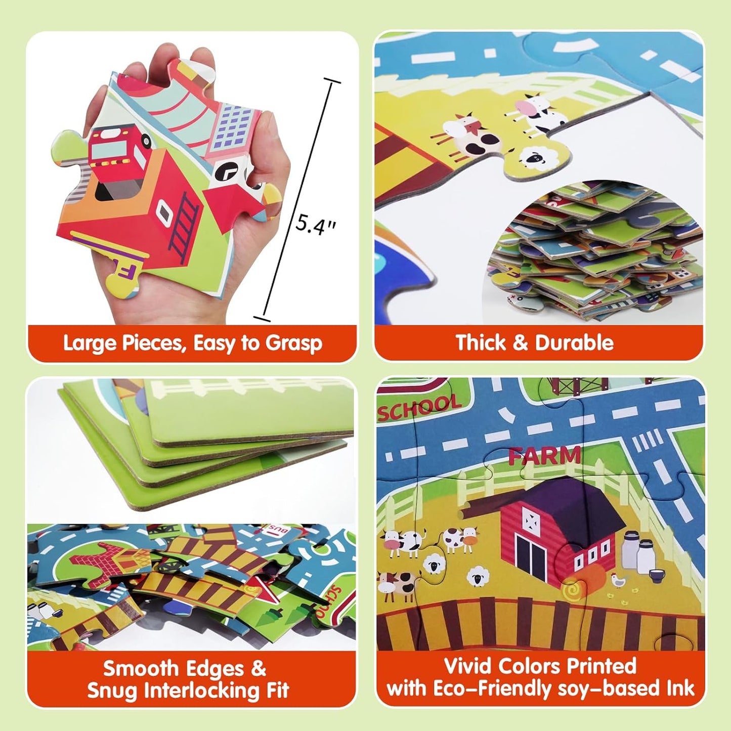 Jumbo Floor Puzzle for Kids Ages 3-5, Giant City Race Tracks Jigsaw Puzzles for Toddler 2-4 (60pcs 35.4x23.4 Inch Extra-Thick Cardboard), Educational Preschool Toy for 4-6 Year Old