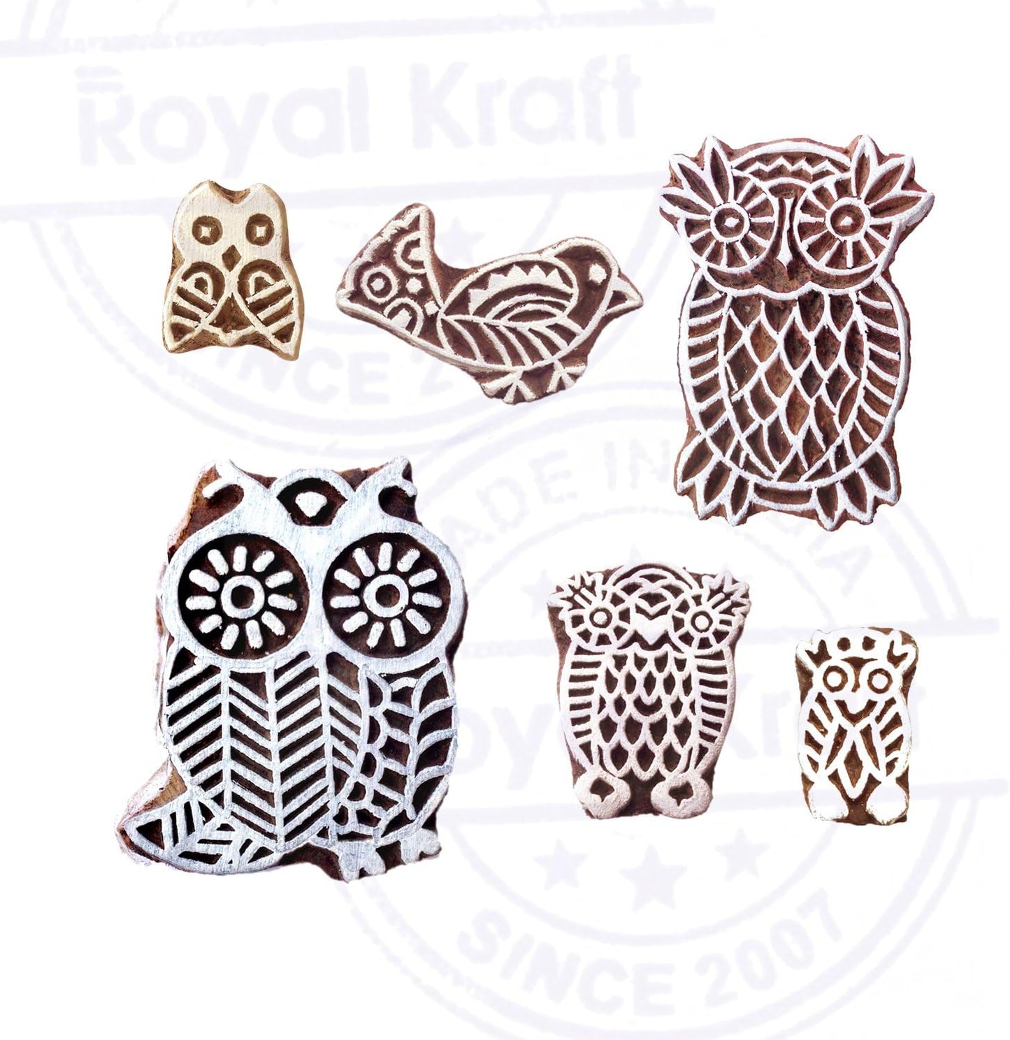 Pottery Printing Blocks Retro Fish Pattern Wooden Stamps (Set of 6) Htag1958