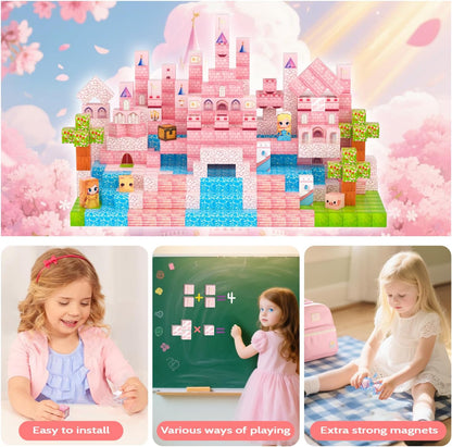 Magnetic Blocks, 150PCS Magnetic Building Blocks, Stacking Magnets for Kids, Sensory Toy for STEM Constructions Magnet Blocks for Girls Age 3+, Christmas Birthday Gifts (Snow Castle)