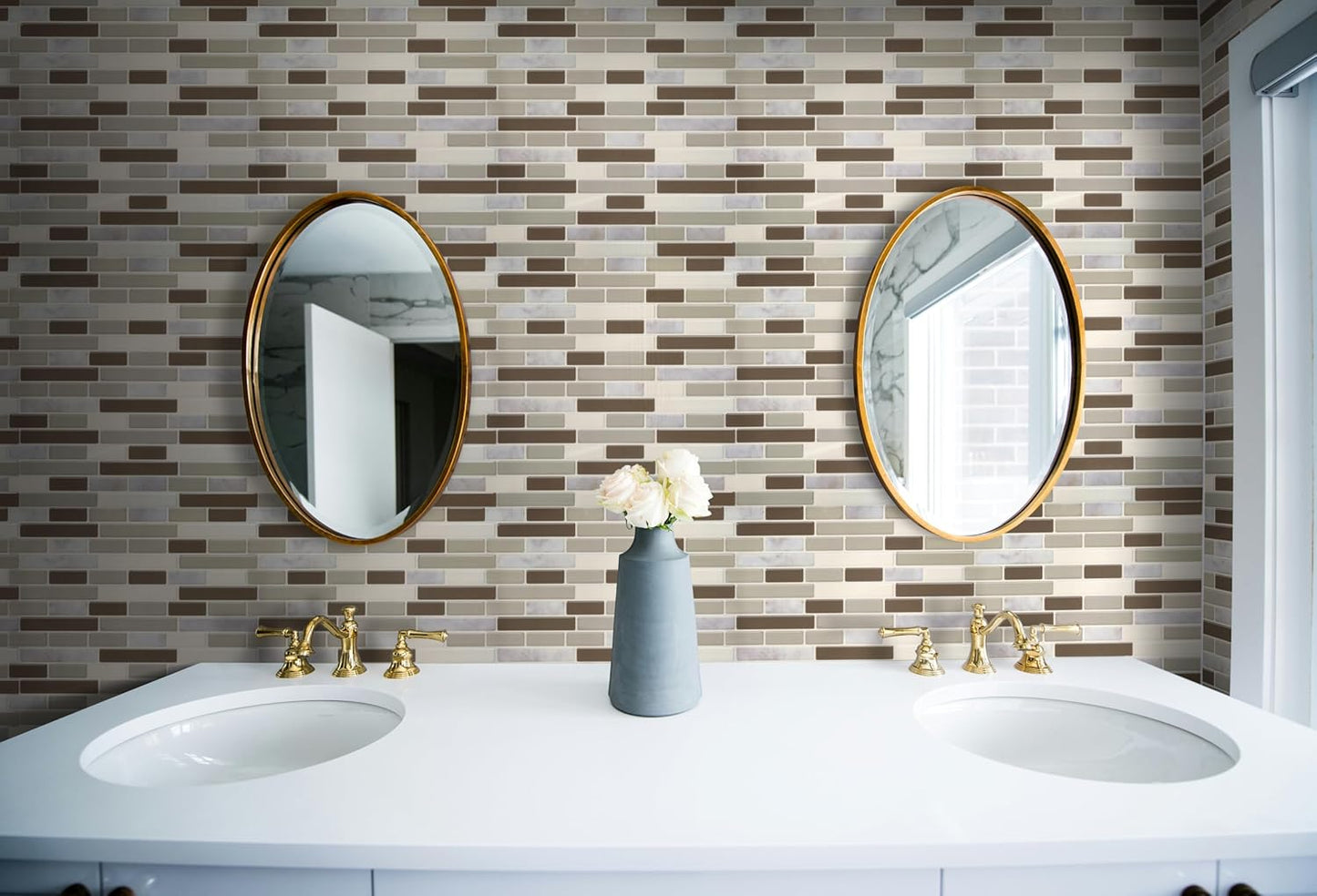 VViViD 11 Sheets Peel and Stick Grey Gloss Faux Ceramic Brick Wall Tiles, Self Adhesive Backsplash 12”x12”, 2mm Thick Kitchen, Bathroom (11 sq. ft.)