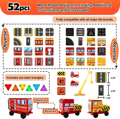Drofex 42pcs Magnetic Tiles Road, Magnetic Building Blocks City Construction Toys for 3+Year Old Boys Girls, Kids Montessori Toys for Toddler, STEM Learning Gifts