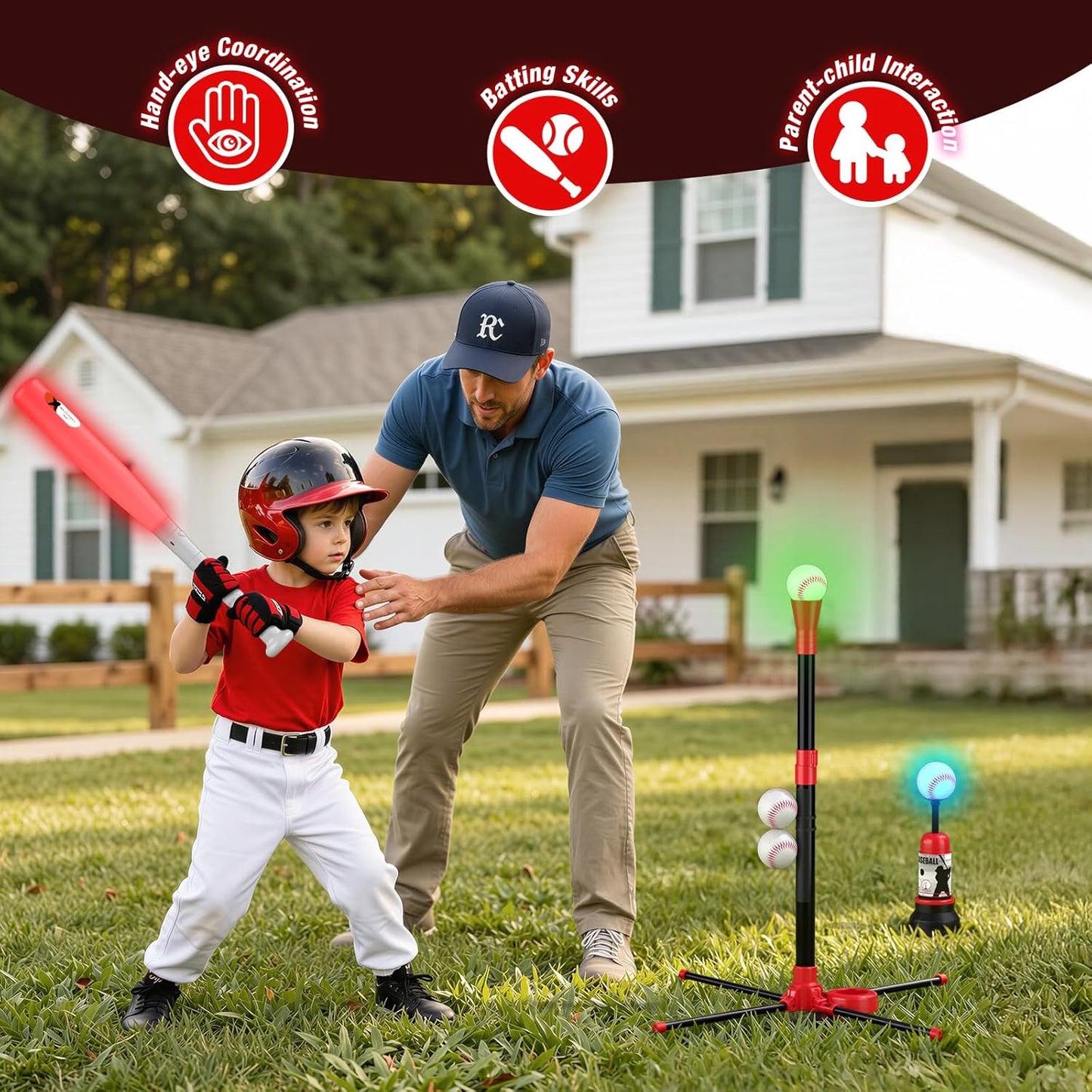 Wee Wonders 4 in 1 T-Ball Sets for Kids 3-5 with Toss and Catch Ball, Toddler Baseball with Auto Pitching Machine/6 Balls, Outdoor Sport Toys Gifts for Boys Girls
